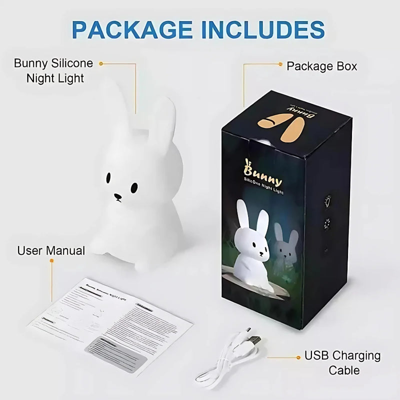 Mini Luminária Abajur Coelho Fofo Led Silicone Touch Recarregável
