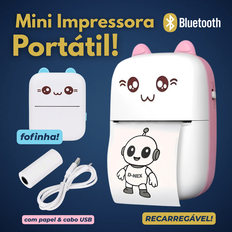 Mini Impressora Térmica Portátil Etiqueta C/ Papel Adesivo